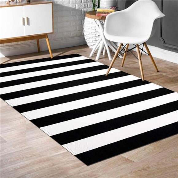 Black White Striped Rug-3x5 Front Door Mats Outdoor,Washable Rug for porch Decor - Picture 3 of 6